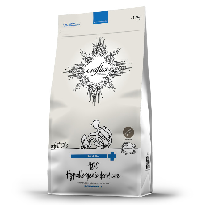 Craftia Galena Cat Hypoallergenic Derm Care сухой диетический корм для взрослых кошек при пищевой аллергии и заболеваниях кожи - 1,4 кг