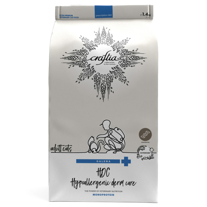 Craftia Galena Cat Hypoallergenic Derm Care сухой диетический корм для взрослых кошек при пищевой аллергии и заболеваниях кожи - 1,4 кг