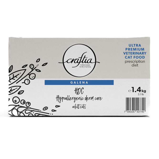Craftia Galena Cat Hypoallergenic Derm Care сухой диетический корм для взрослых кошек при пищевой аллергии и заболеваниях кожи - 1,4 кг