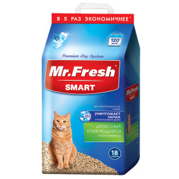 Mr.Fresh Smart древесный комкующийся наполнитель для короткошерстных кошек - 18 л (8,4 кг)