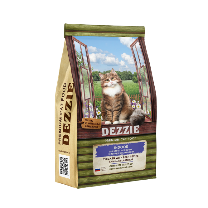 Dezzie Indoor Adult Cat сухой корм для взрослых кошек, живущих в помещении с курицей и говядиной - 2 кг
