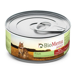 BioMenu Adult влажный корм для взрослых кошек мясной паштет с языком, в консервах  - 100 г х 24 шт