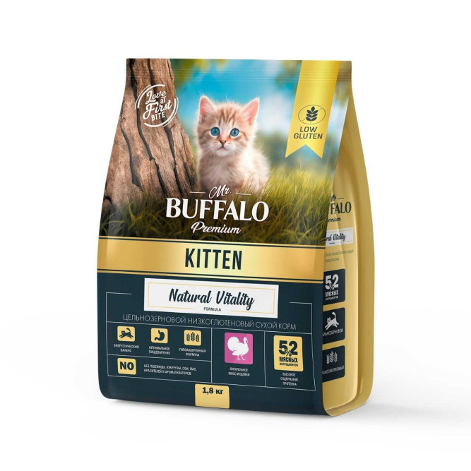 Mr.Buffalo Kitten сухой корм для котят, с индейкой -  1,8 кг