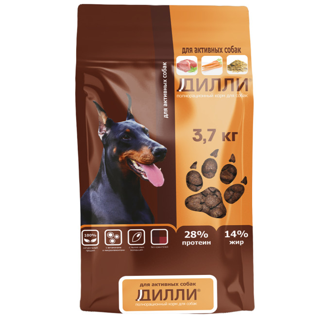 Дилли сухой корм для активных собак - 3,7 кг