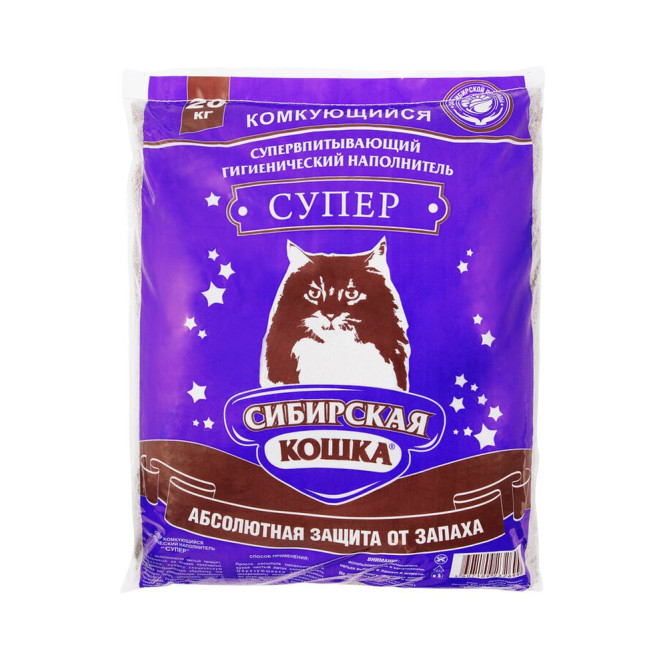 Сибирская Кошка "Супер" комкующийся наполнитель для кошачьего туалета (крупные гранулы) - 20 л (20 кг)