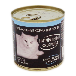Натуральная формула влажный корм для кошек нежный паштет с кроликом, в консервах - 250 г х 15 шт