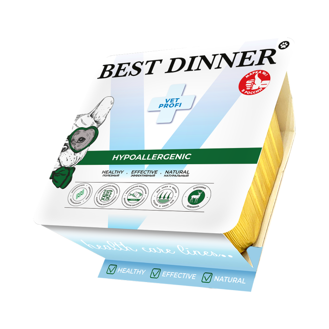 Best Dinner Vet Profi Hypoallergenic влажный диетический монопротеиновый корм для собак и щенков всех пород при пищевой аллергии и непереносимости с олениной, в ламистерах - 100 г х 14 шт