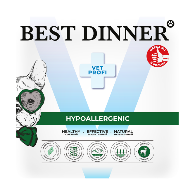 Best Dinner Vet Profi Hypoallergenic влажный диетический монопротеиновый корм для собак и щенков всех пород при пищевой аллергии и непереносимости с олениной, в ламистерах - 100 г х 14 шт