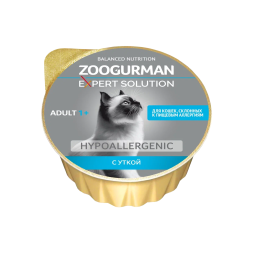 Зоогурман Expert Solution Hypoallergenic влажный корм для взрослых кошек, склонных к пищевым аллергиям с уткой, в ламистерах - 100 г х 20 шт