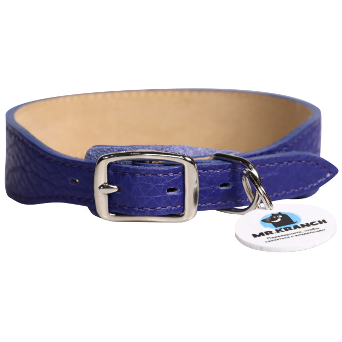 Mr.Kranch ошейник для собак из натуральной кожи с QR-адресником, 25-30 см, синий