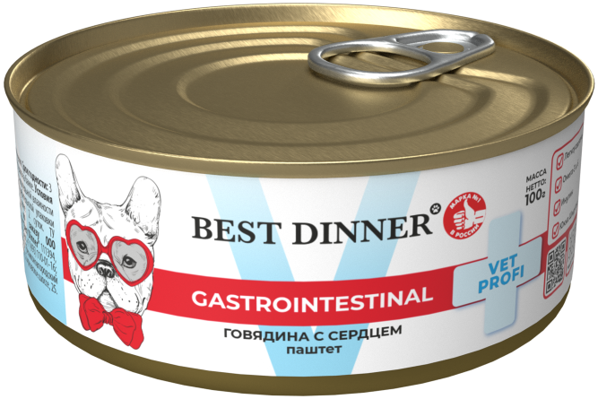 Best Dinner Exclusive Vet Profi Gastro Intestinal диетический влажный корм для взрослых собак с чувствительным пищеварением, с говядиной и сердцем, в консервах - 100 г х 12 шт