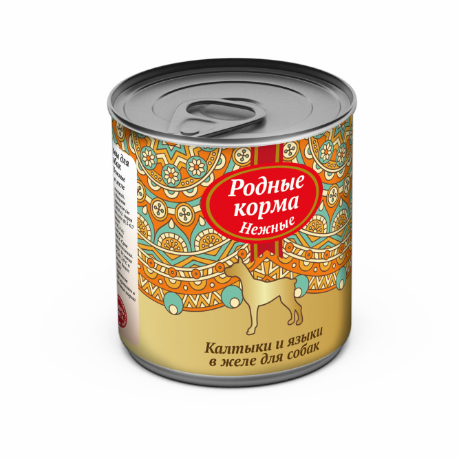 Родные Корма "Нежные" влажный корм для взрослых собак Калтыки и языки в желе в консервах - 240 г х 12 шт