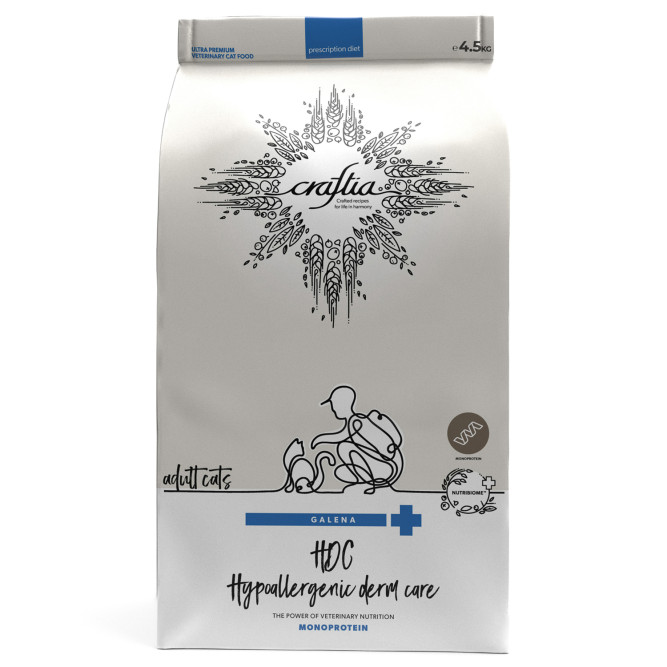 Craftia Galena Cat Hypoallergenic Derm Care сухой диетический корм для взрослых кошек при пищевой аллергии и заболеваниях кожи - 4,5 кг