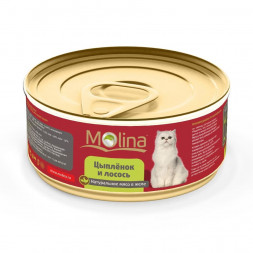 Molina влажный корм для взрослых кошек с цыпленком и лососем в желе в консервах - 80 г