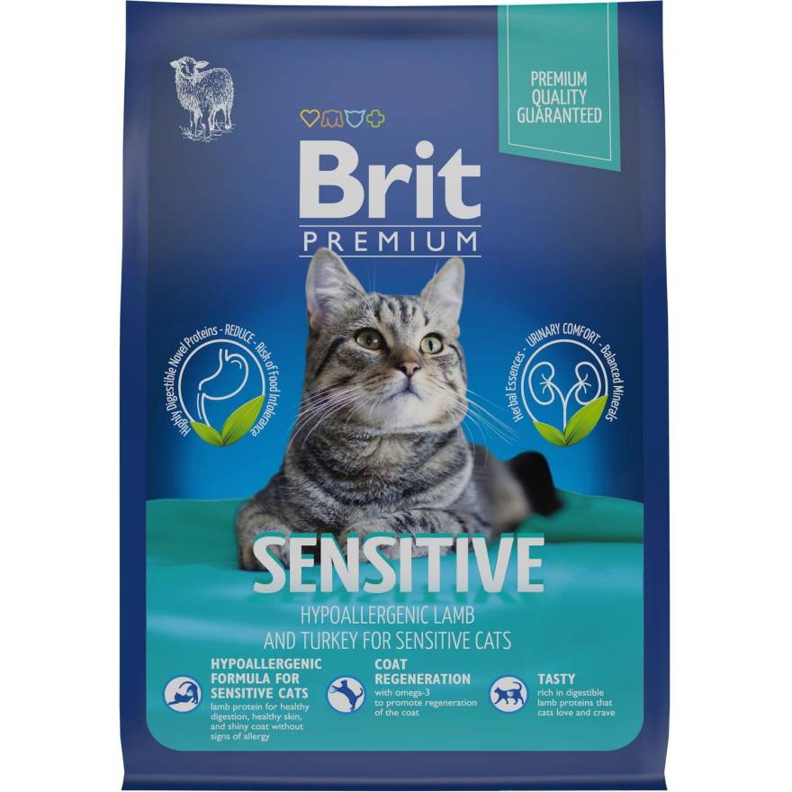 Brit Premium Cat Sensitive сухой корм для взрослых кошек с чувствительным  пищеварением с ягненком и индейкой - 400 г - купить в Москве | КотМатрос
