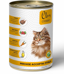 Clan Classic влажный корм для взрослых кошек паштет Мясное ассорти с птицей, в консервах - 340 г х 9 шт