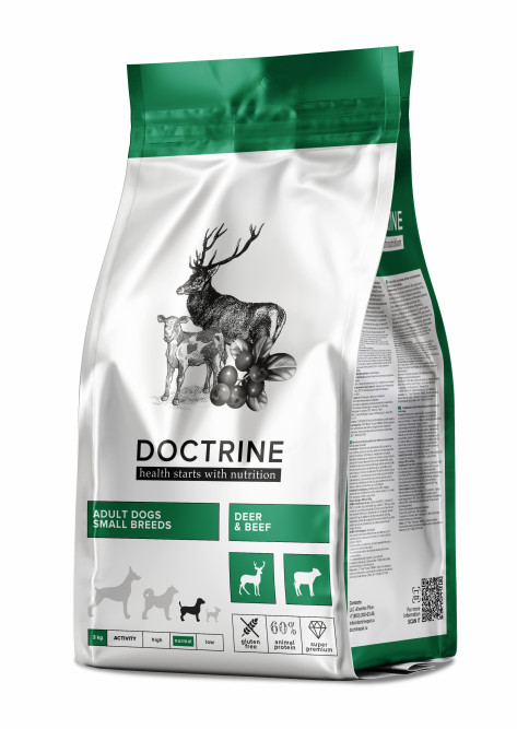 Doctrine сухой беззерновой корм для взрослых собак мелких пород с телятиной и олениной - 3 кг