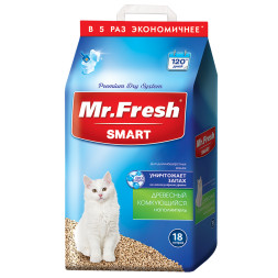 Mr.Fresh Smart древесный комкующийся наполнитель для длинношерстных кошек - 18 л (8,8 кг)