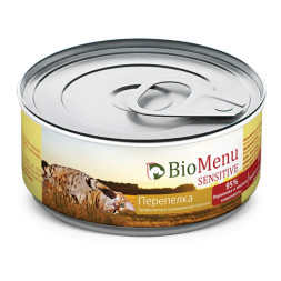 BioMenu Sensitive влажный корм для взрослых кошек мясной паштет с перепелкой, в консервах  - 100 г х 24 шт