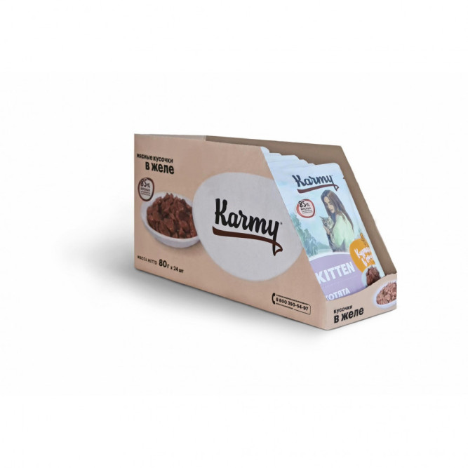 Karmy Kitten влажный корм для котят до 1 года, беременных и кормящих кошек c курицей в желе - 80 г х 12 шт