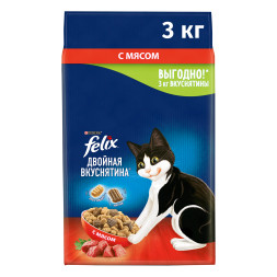 Felix Двойная вкуснятина сухой корм для кошек с мясом - 3 кг