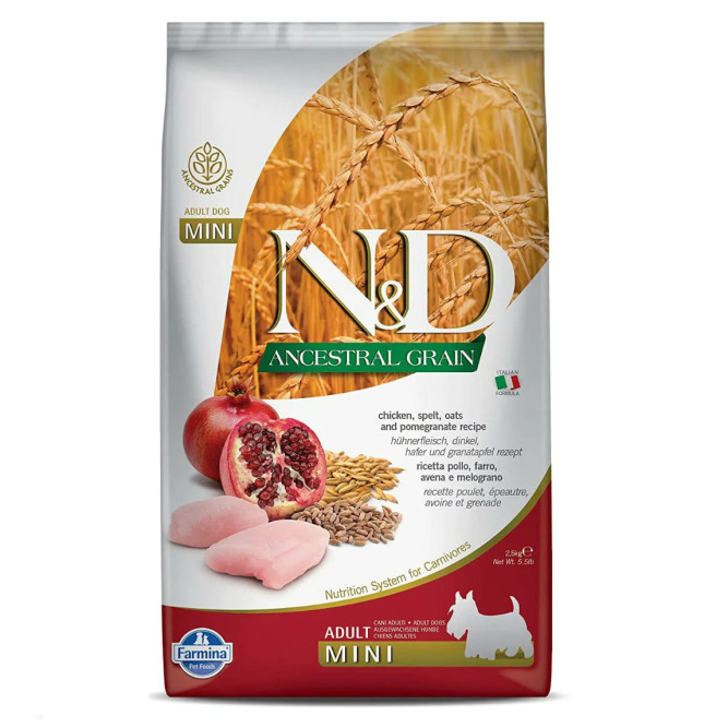 Farmina N&amp;D Ancestral Grain Dog Chicken, Spelt, Oats And Pomegranate Adult сухой низкозерновой корм для взрослых собак мелких пород с курицей и гранатом - 2,5 кг
