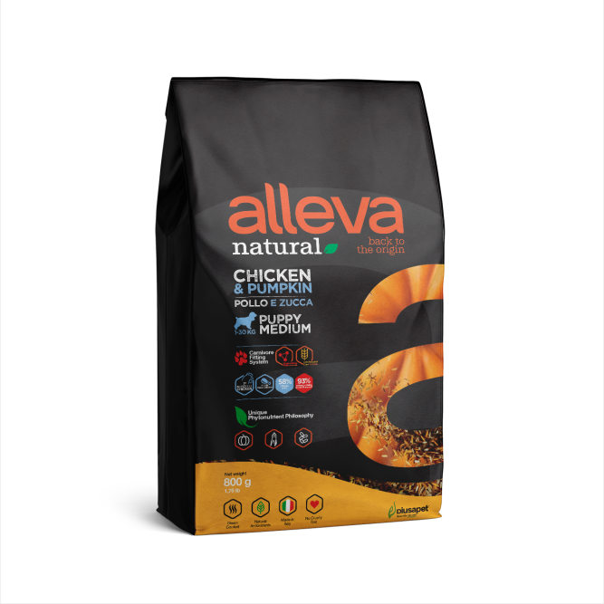 Alleva Natural Puppy Chicken &amp; Pumpkin Medium сухой корм для щенков с курицей и тыквой - 800 г