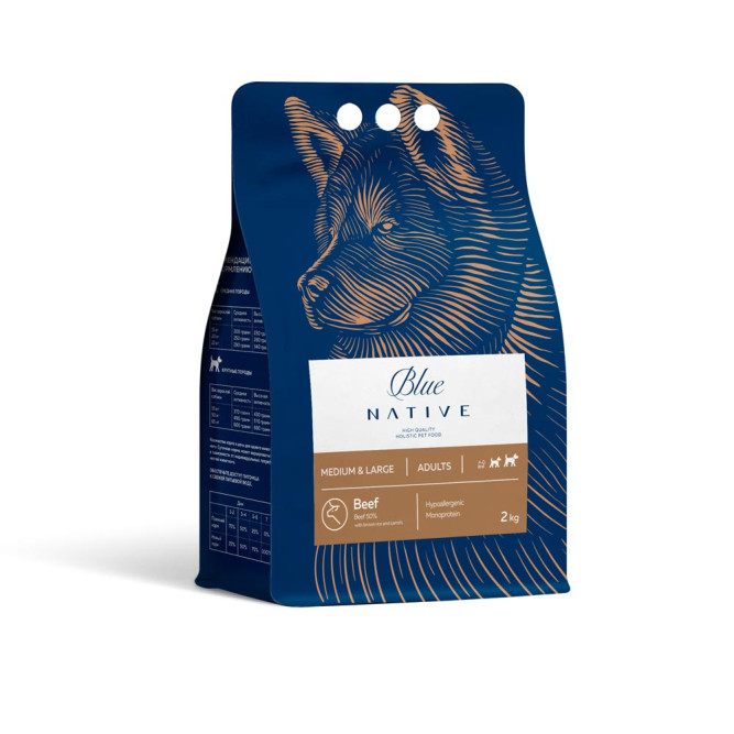 Blue Native Holistic сухой корм для взрослых собак средних и крупных пород, с говядиной - 2 кг