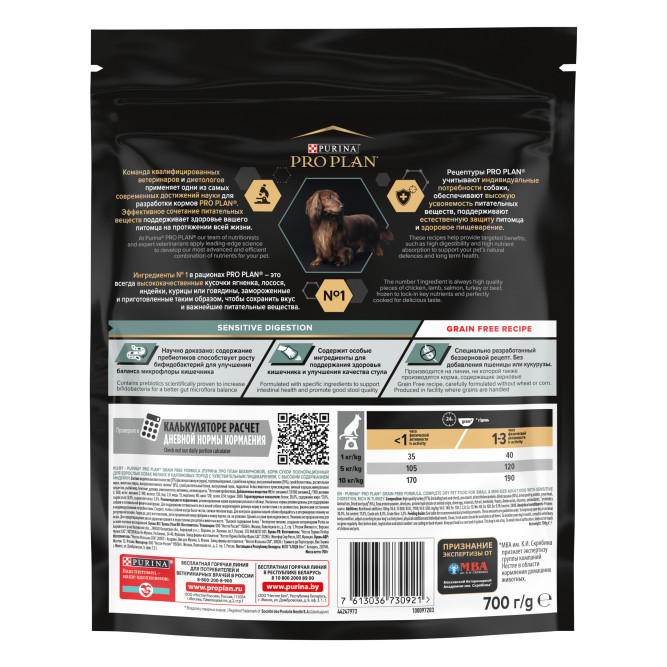 Purina Pro Plan Optidigest Grain Free сухой беззерновой корм для взрослых собак мелких пород с чувствительным пищеварением с индейкой - 700 г