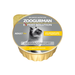 Зоогурман Expert Solution Dermacomfort влажный корм для взрослых кошек для здоровой кожи и блестящей шерсти с цыпленком, в ламистерах - 100 г х 20 шт