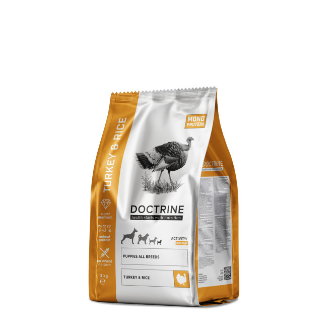 Doctrine полнорационный сухой корм для щенков всех пород, с индейкой и рисом - 3 кг