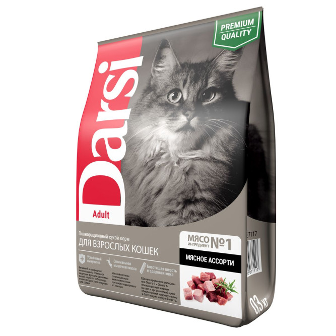 Darsi Adult сухой корм для взрослых кошек ассорти мясное - 300 г