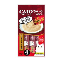 Inaba Ciao Churu лакомство-пюре для взрослых кошек с куриным филе и говядиной - 14 г х 4 шт