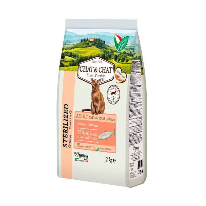 Chat&amp;Chat Adult Sterilized Salmon сухой корм для взрослых стерилизованных кошек со вкусом лосося - 2 кг