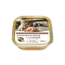 Chester влажный корм для котят, кусочки в желе с курицей, в ламистерах - 100 г х 16 шт
