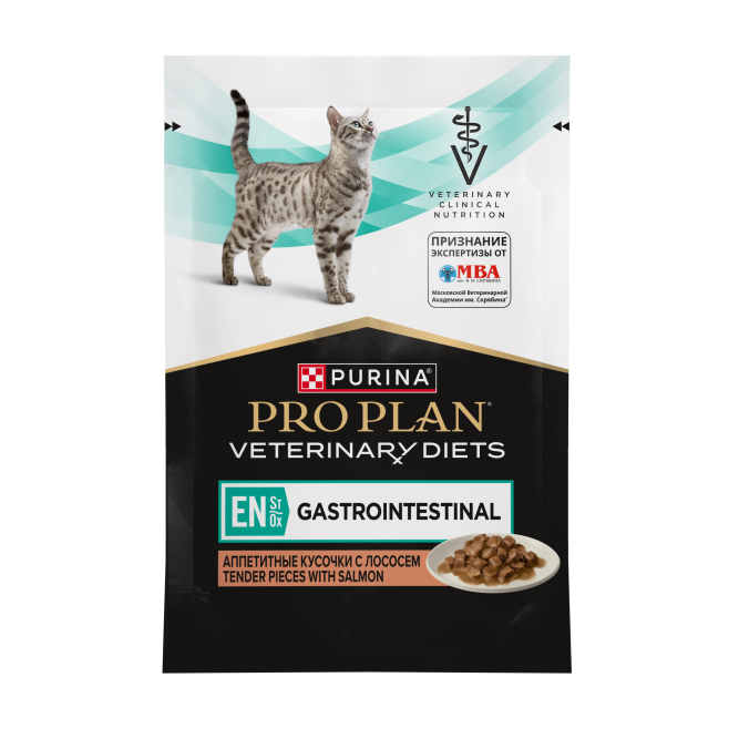 Purina Pro Plan Veterinary Diets EN St/Ox Gastrointestinal влажный диетический корм для котят и взрослых кошек при расстройствах пищеварения с лососем, в паучах - 85 г х 26 шт
