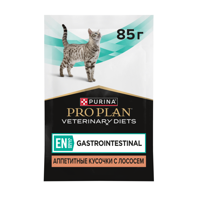 Purina Pro Plan Veterinary Diets EN St/Ox Gastrointestinal влажный диетический корм для котят и взрослых кошек при расстройствах пищеварения с лососем, в паучах - 85 г х 26 шт