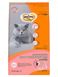 Мнямс Skin &amp; Coat сухой корм для взрослых кошек для кожи и шерсти с лососем - 1,5 кг