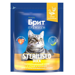 Брит Премиум Cat Sterilised сухой корм для взрослых стерилизованных кошек c уткой и курицей - 400 г