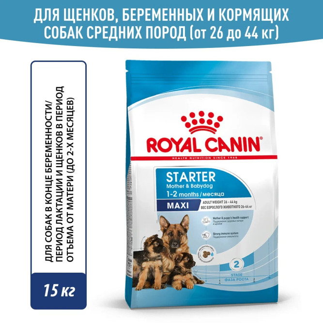 Royal Canin Maxi Starter сухой корм для щенков крупных пород в период отъема до 2 - месячного возраста, беременных и кормящих сук - 15 кг