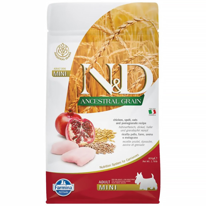 Farmina N&amp;D Ancestral Grain Dog Chicken, Spelt, Oats And Pomegranate Adult сухой низкозерновой корм для взрослых собак мелких пород с курицей и гранатом - 800 г