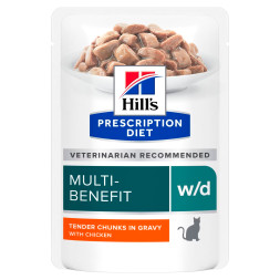 Hills Prescription Diet w/d влажный диетический корм для взрослых кошек при сахарном диабете с курицей, в паучах - 85 г x 12 шт