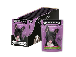 ВКУСМЯСИНА влажный корм для взрослых собак для поддержания иммунитета, кусочки с говядиной и печенью в соусе, в паучах - 85 г х 30 шт