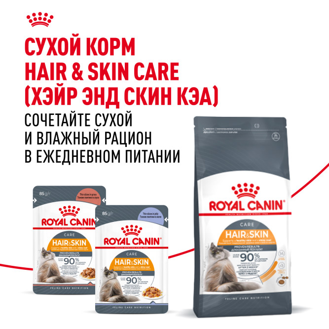 Royal Canin Hair&amp;Skin Care влажный корм для взрослых кошек, для поддержания здоровья кожи и красоты шерсти, тонкие ломтики в соусе, в паучах - 85 г х 28 шт