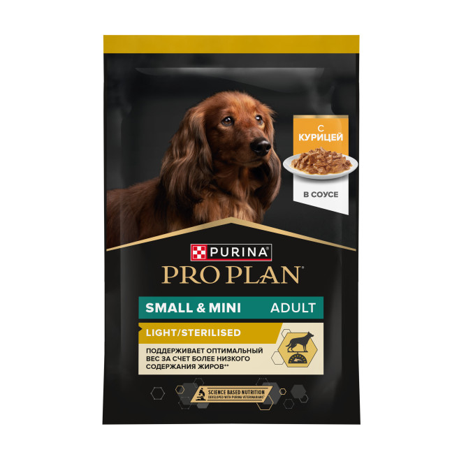 Pro Plan Adult влажный корм для взрослых собак мелких и карликовых пород, склонных к набору веса, с курицей в соусе - 85 г х 26 шт
