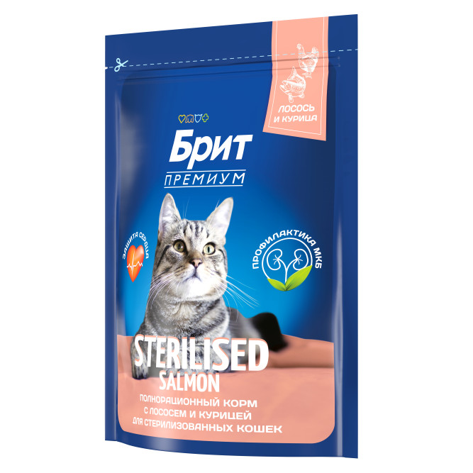 Brit Premium Cat Sterilised сухой корм для взрослых стерилизованных кошек с лососем и курицей - 400 г