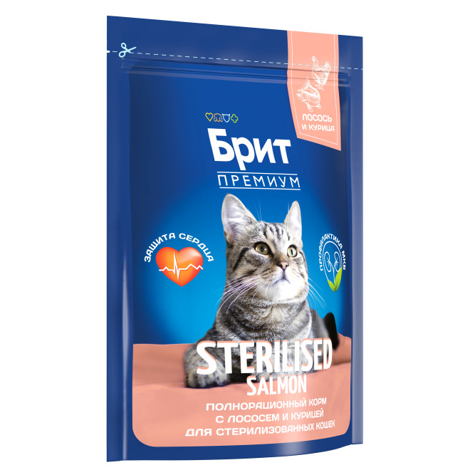 Brit Premium Cat Sterilised сухой корм для взрослых стерилизованных кошек с лососем и курицей - 400 г