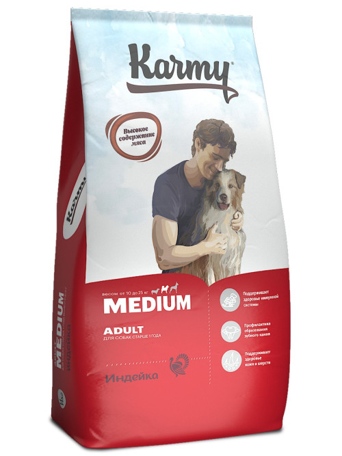 Karmy Medium Adult сухой корм для взрослых собак средних пород старше 1 года с индейкой - 14 кг