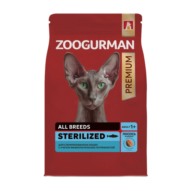 Зоогурман Red сухой корм для взрослых стерилизованных кошек с лососем и анчоусом - 1,5 кг