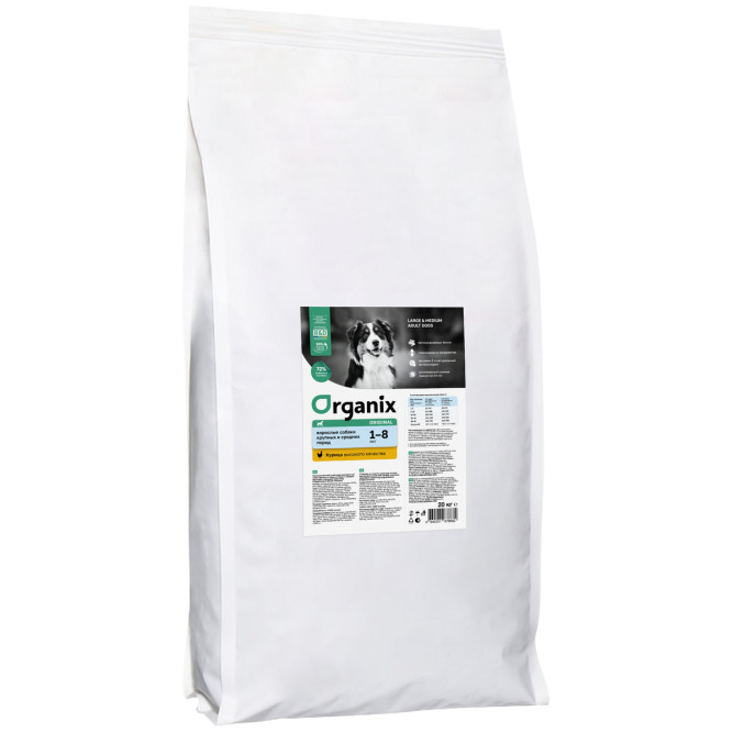 Organix Breeder сухой корм для взрослых собак средних и крупных пород, с курицей - 20 кг